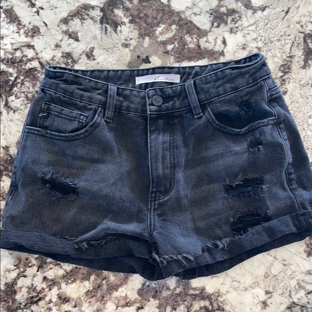 KanCan Black Jean Shorts Distressed Mid-Thigh